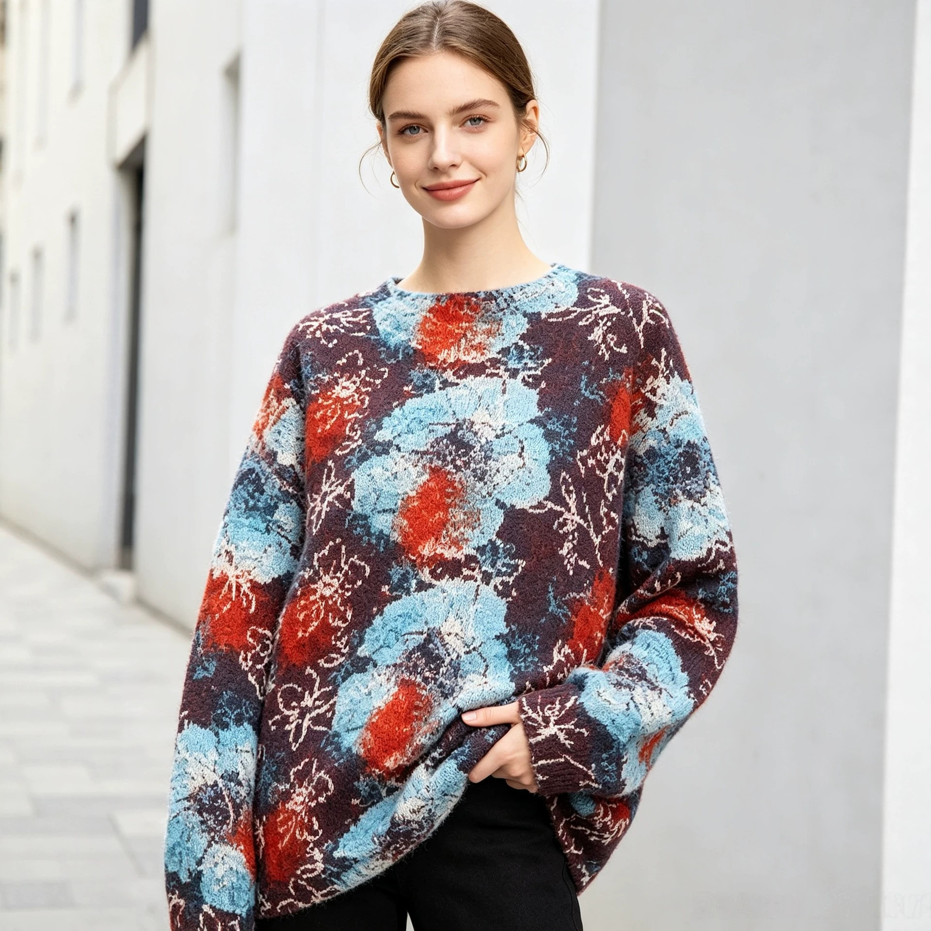 3D Print Christmas Sweater Women's Crewneck Long Sleeve Knit Pullover