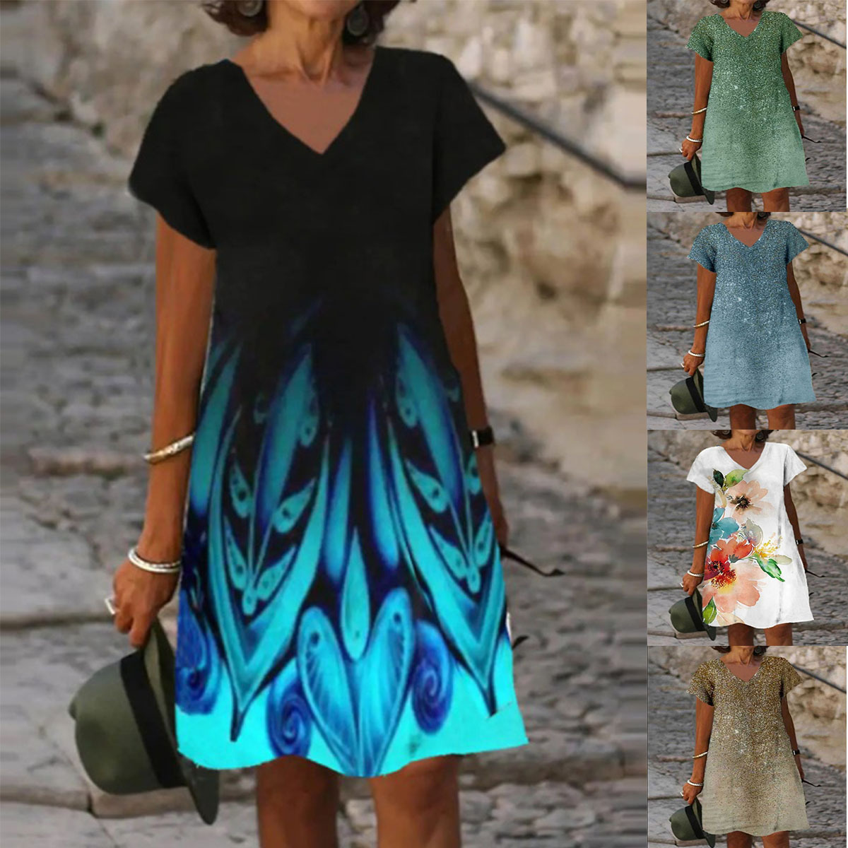 Women's Vintage Short Sleeve Midi Dress