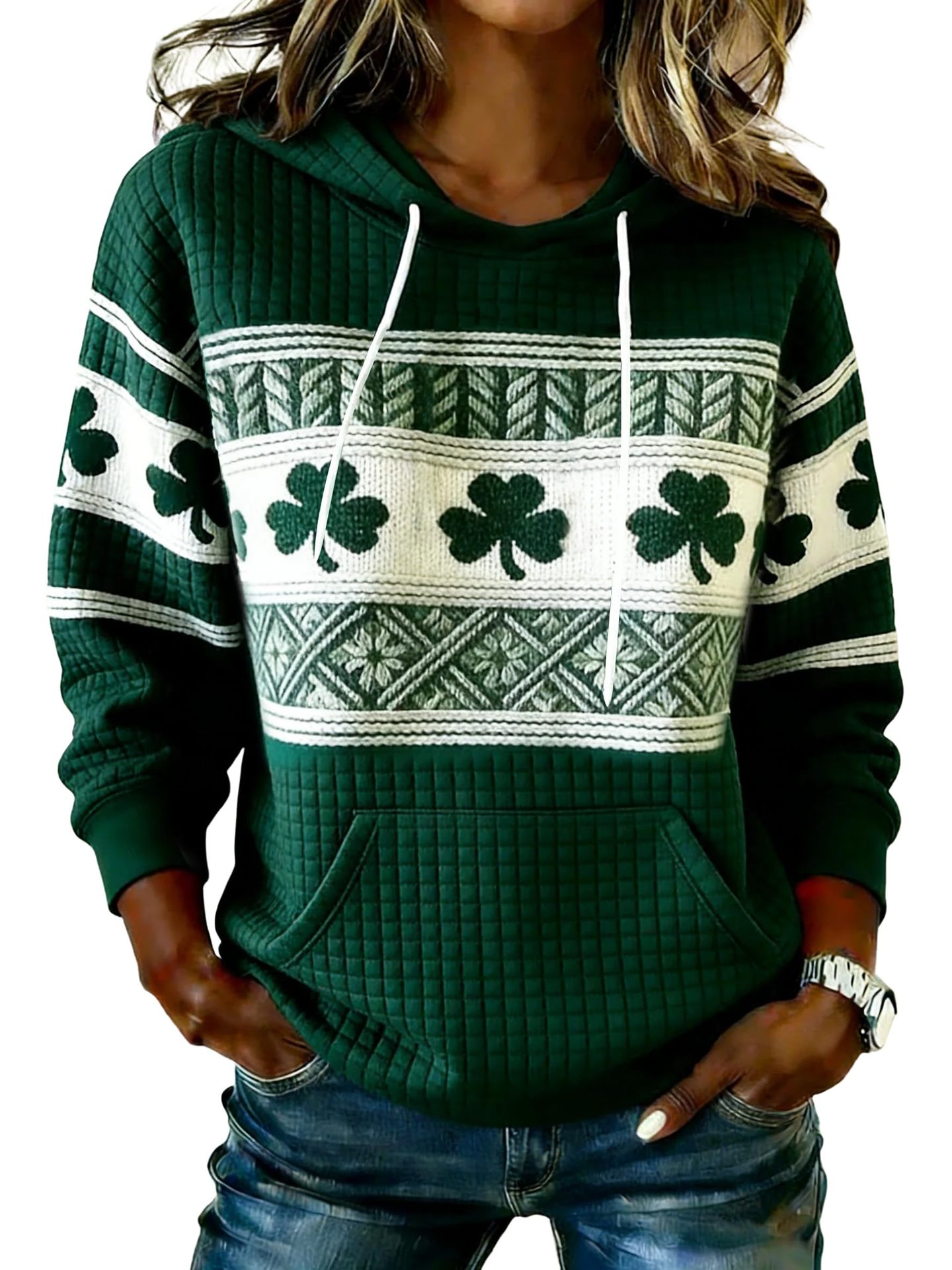 Women's Clover Cross Letter Print Hoodie