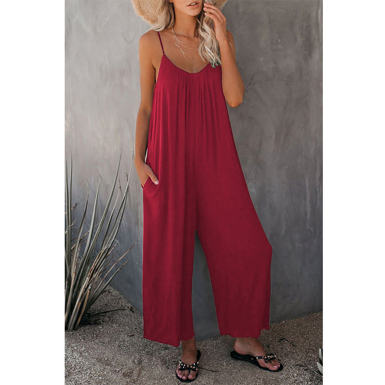 Women's Sleeveless Jumpsuit with Pockets Solid Color Casual