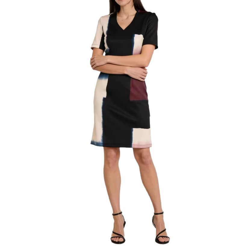 Artistic Tie-Dye Print V-Neck Fitted Bodycon Dress