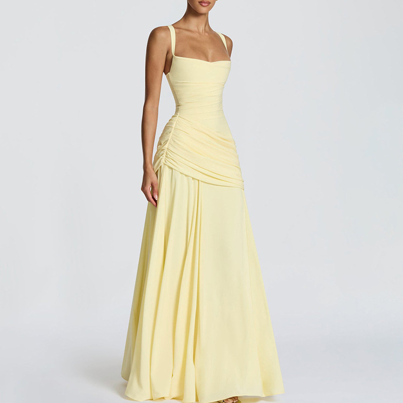 Women's Summer Sleeveless A-Line Midi Dress with Waist Tie