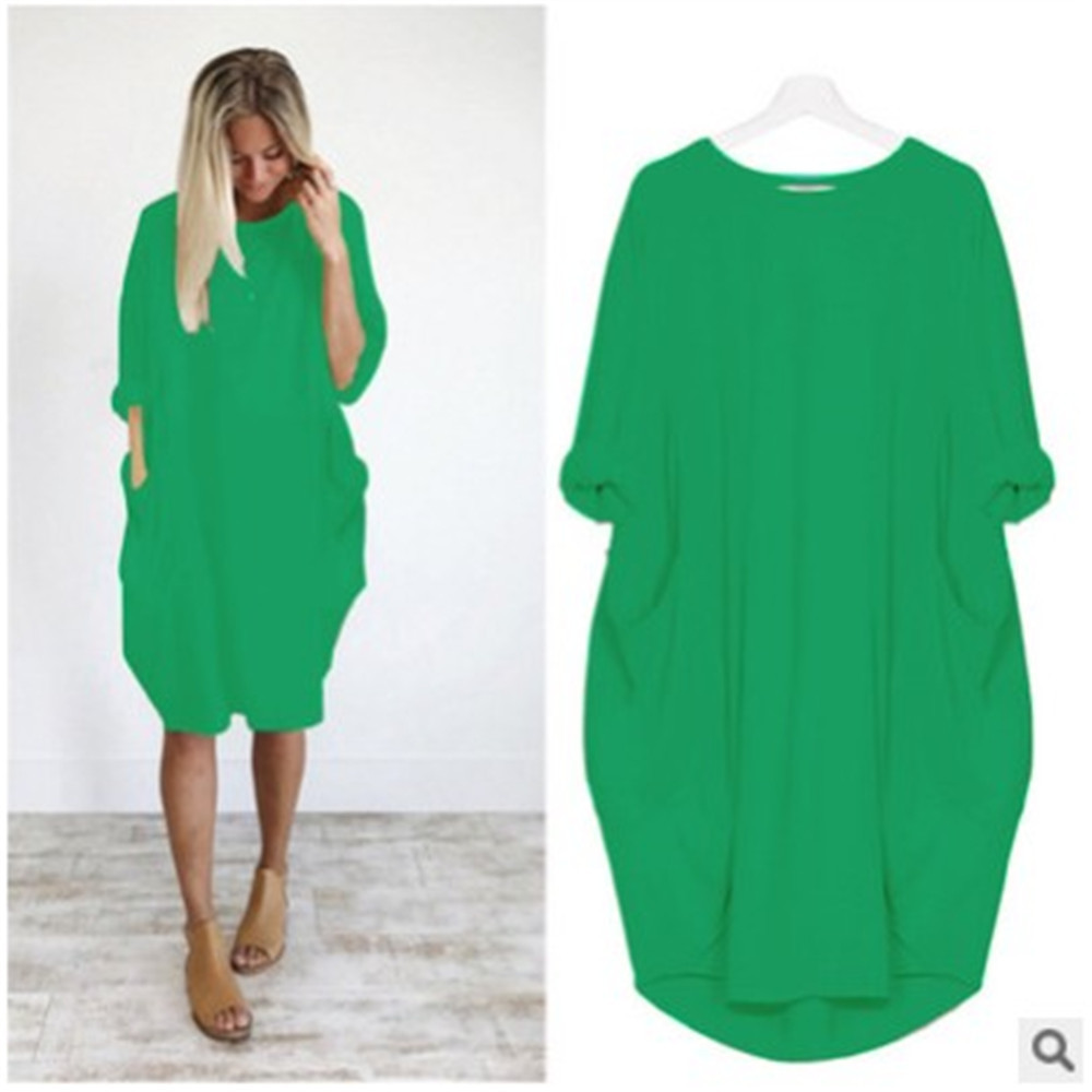 Women's Casual Loose Pocket Long Sleeve Plus Size Dress