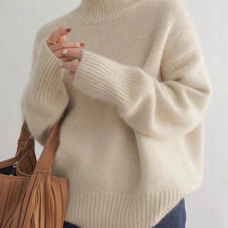 Women's Thick High-Neck Loose Knit Pullover Sweater