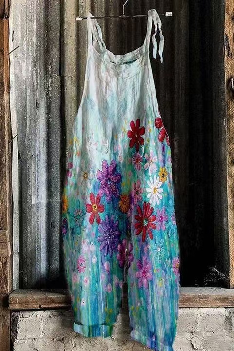 Sweet Floral Print Wide-Leg Sleeveless Jumpsuit