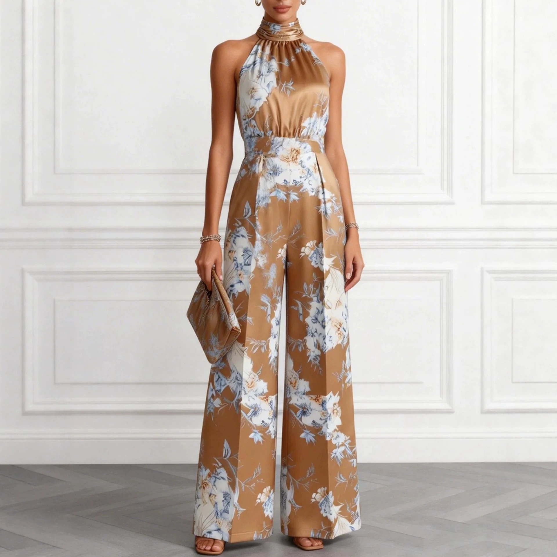 Streetwear Print Sleeveless High-Waist Wide-Leg Jumpsuit