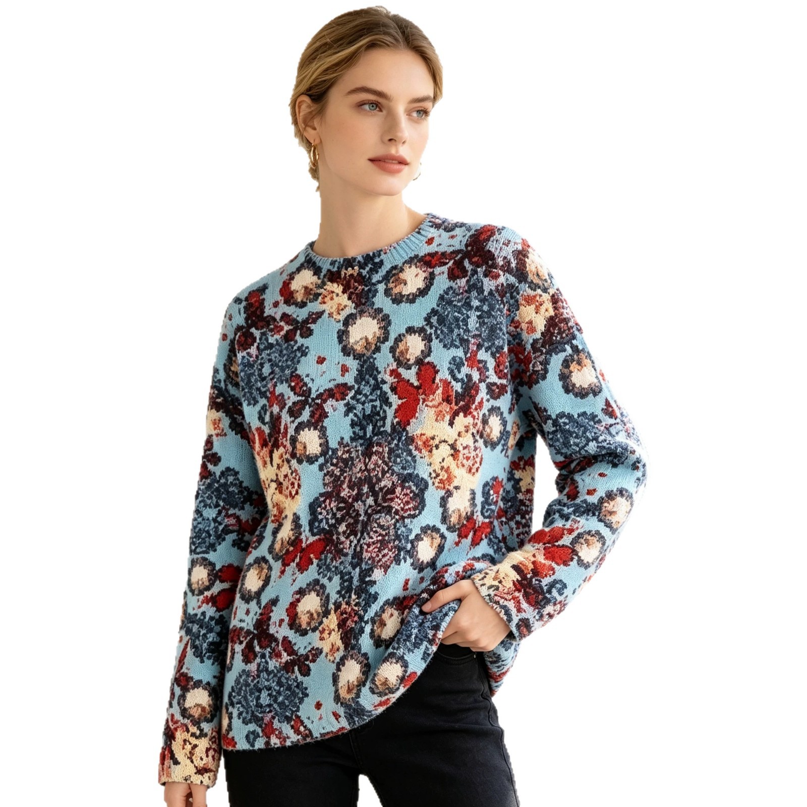 3D Christmas Print Crewneck Knit Sweater
