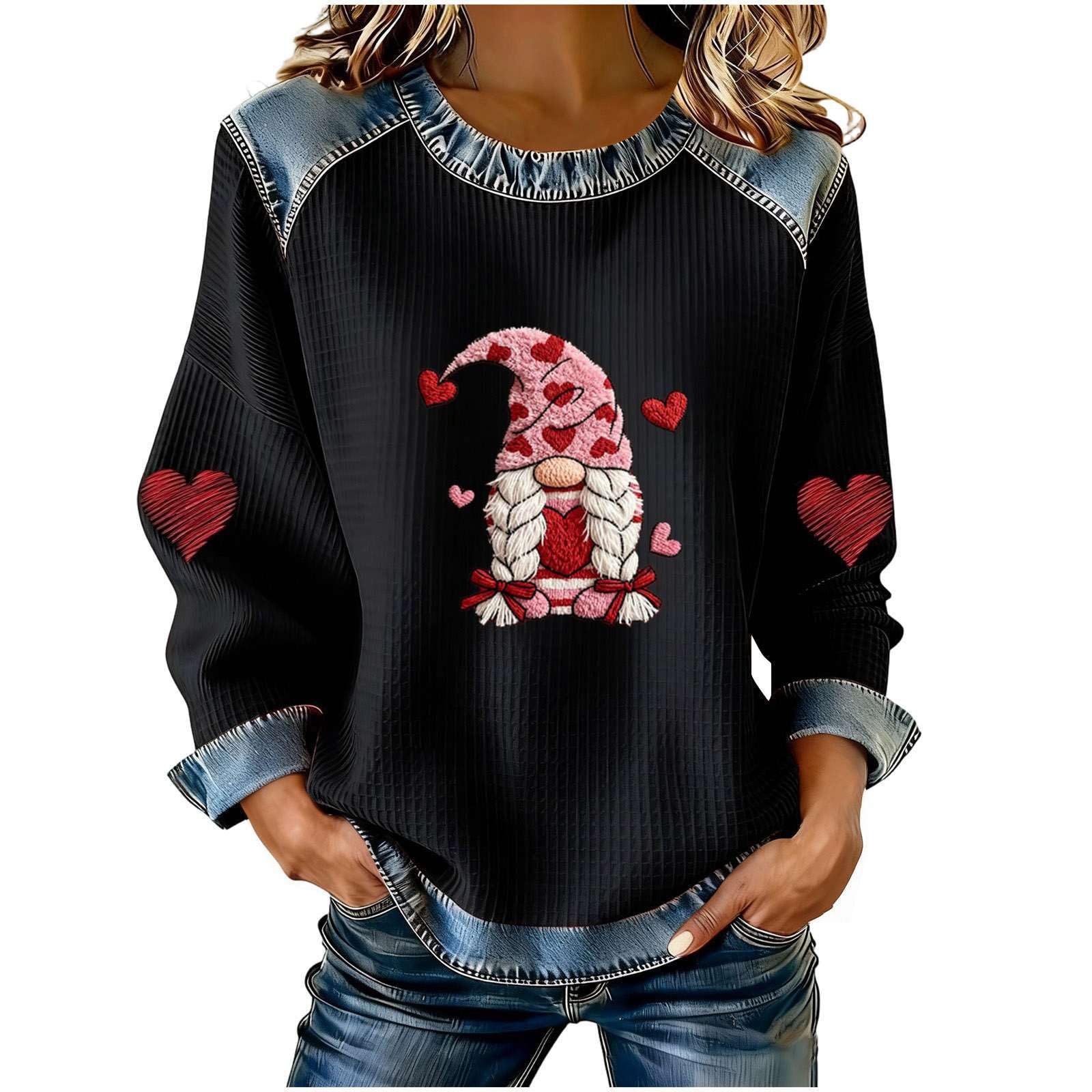 Women's Heart Print Crewneck Sweatshirt