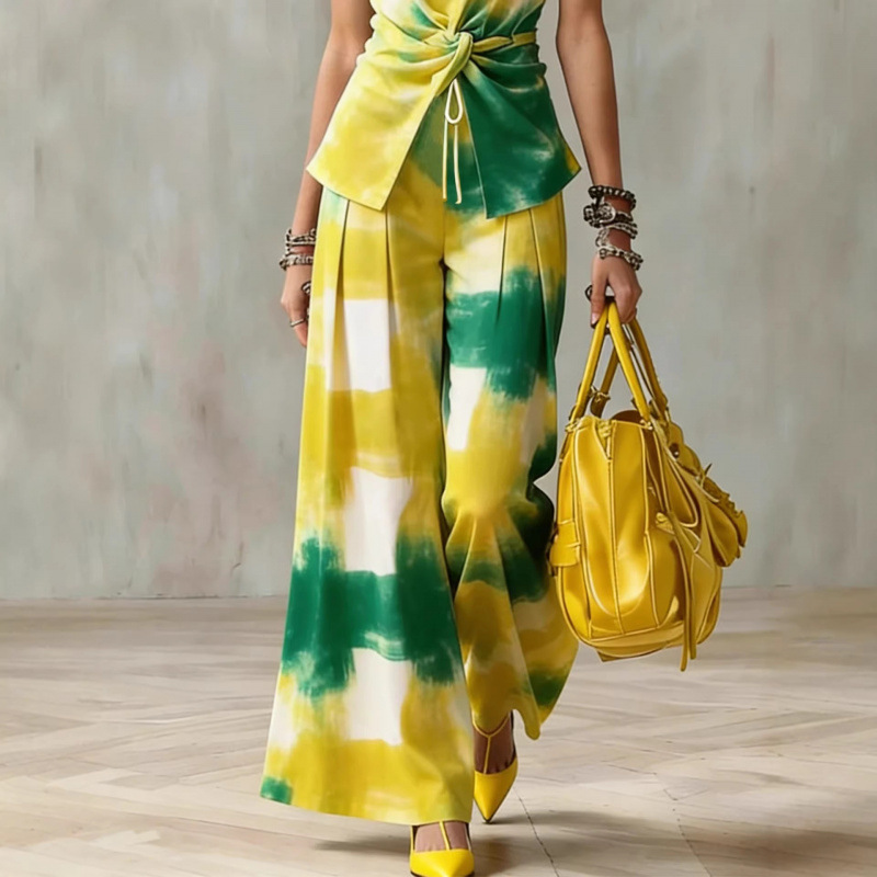 V-Neck Twist Sleeveless Top and Wide-Leg Pants Two-Piece Set