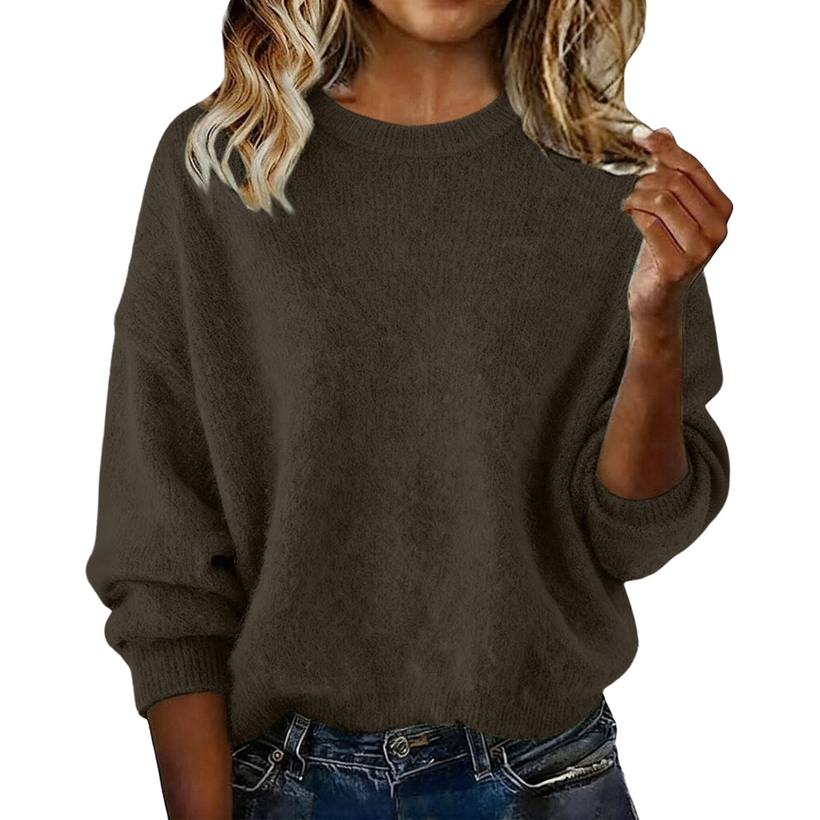 Women's Solid Crewneck Loose Knit Sweater
