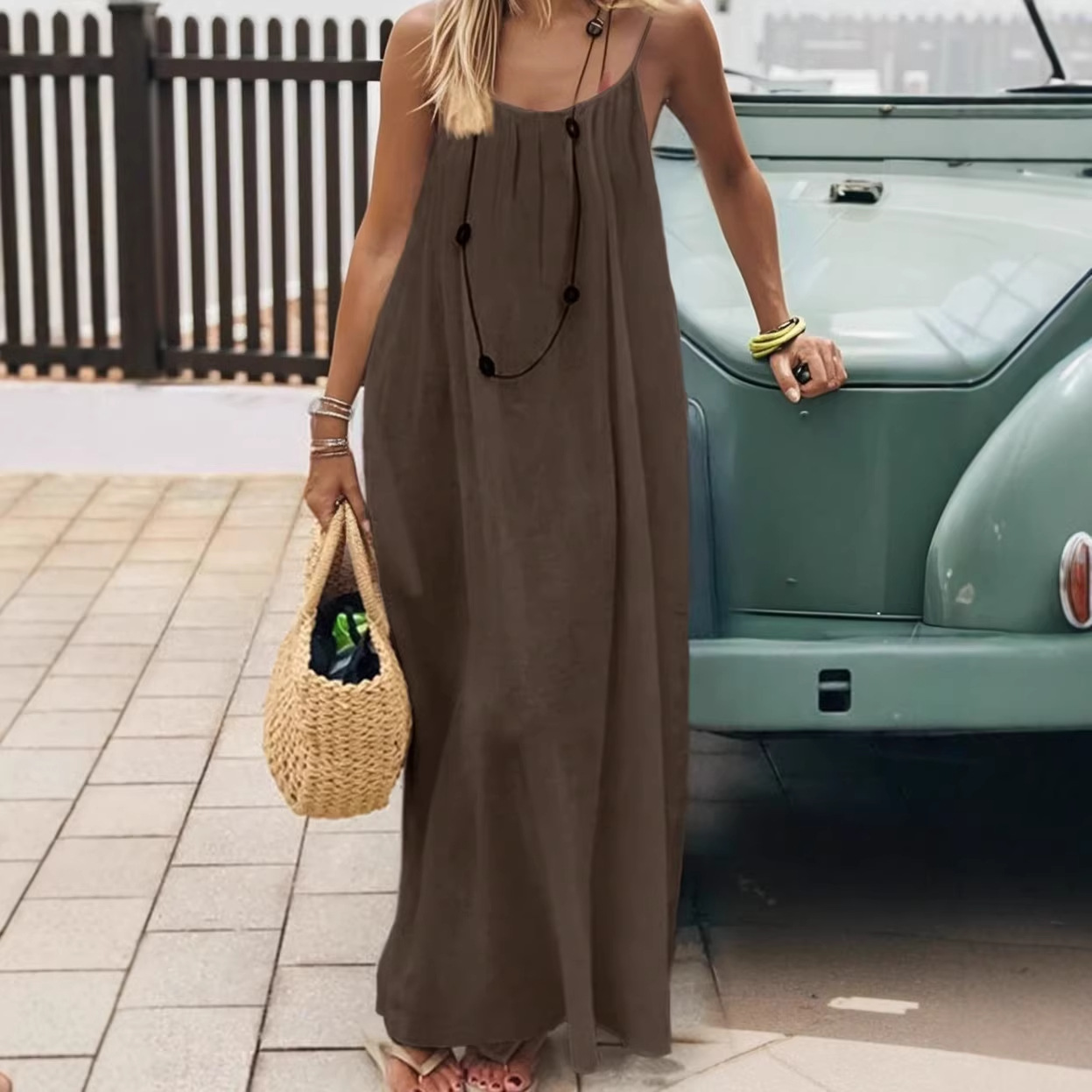 Women's Sleeveless Open-Back Lounge Dress with Tie Neck