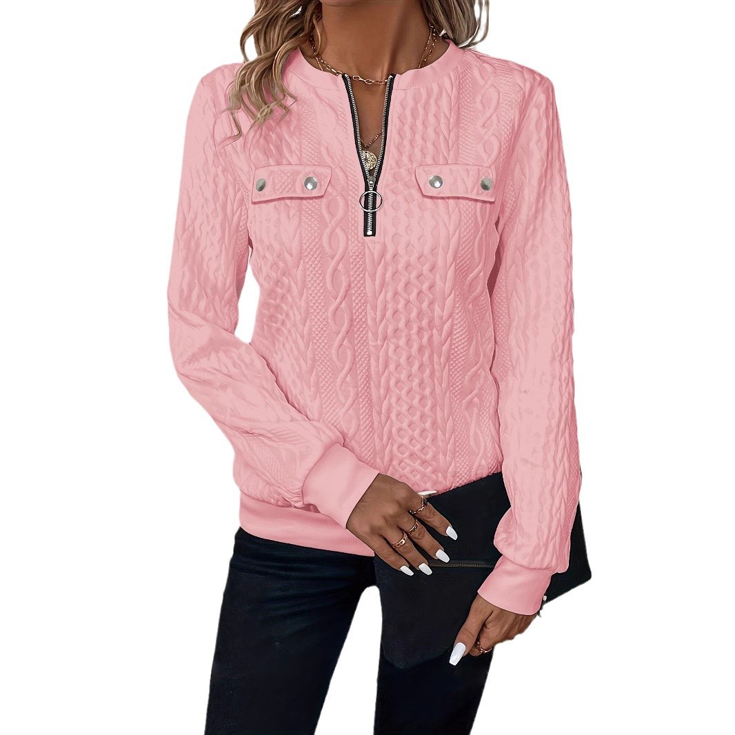 TUME Jacquard Pullover Hoodie with Zip and Button Detail