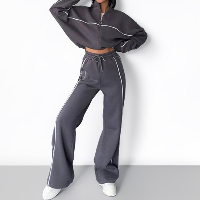 Women's Half-Turtleneck Zip Cardigan and Tie Pants Set Casual Sportswear