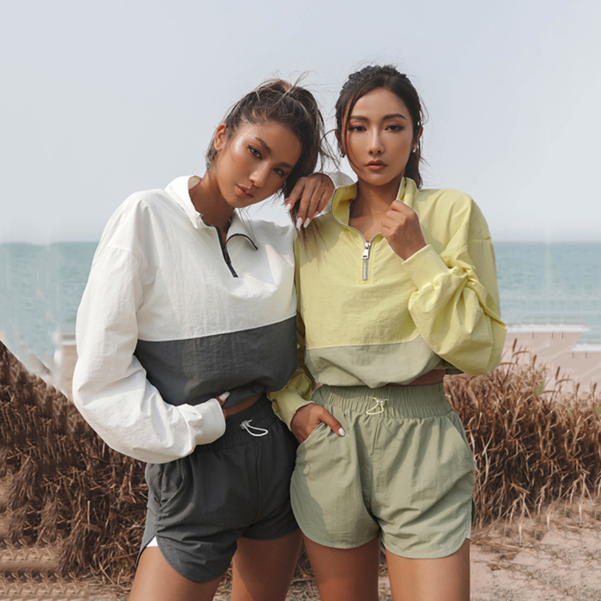 Women's Summer Casual Pullover Sweatshirt and Shorts Set with Colorblock Splicing