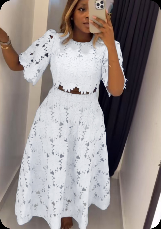 Women's French-Style Cutout Top and Skirt Two-Piece Set