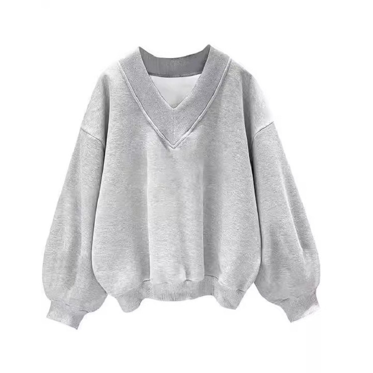Women's V-Neck Fleece-Lined Loose Pullover Sweatshirt