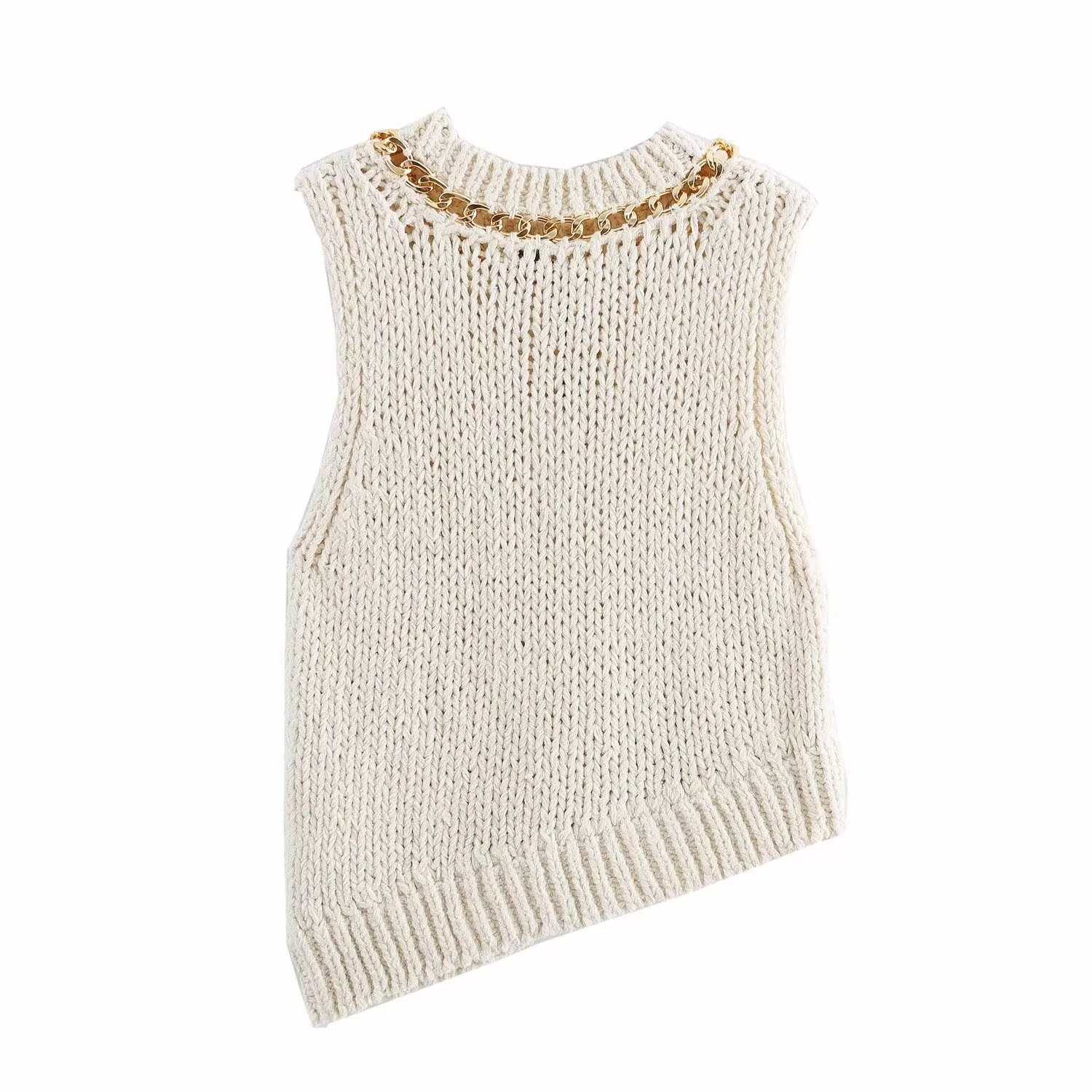 Women's Asymmetric Hem Chain-Trim Knit Top