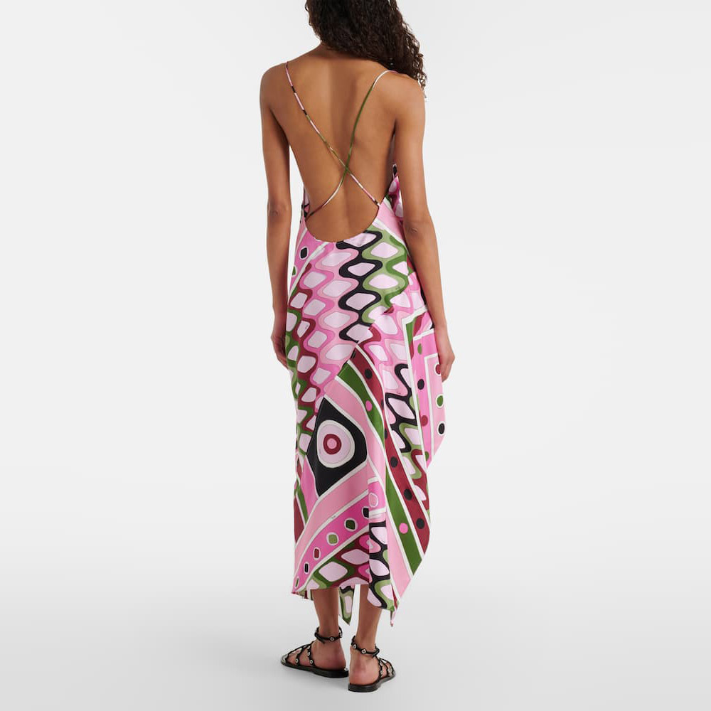 Women's Sleeveless Printed Open-Back Irregular Long Dress