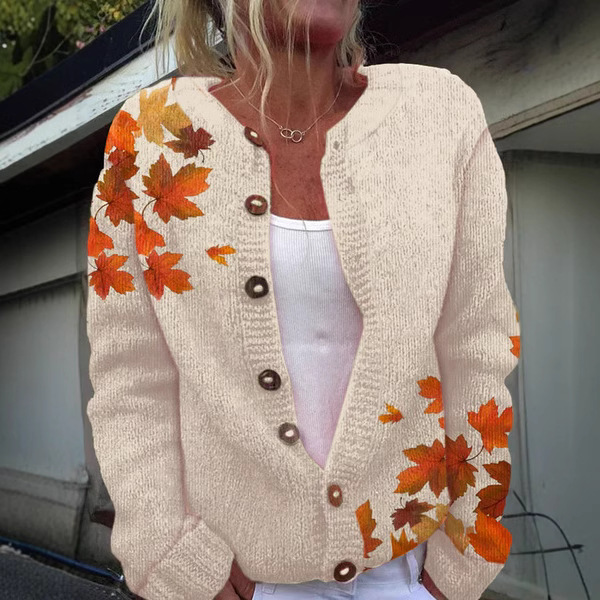 3D Digital Print Open-Front Knit Cardigan Sweater for Women