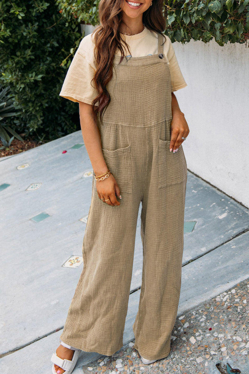 Women's Casual Solid Color Pocket Square Neck Loose Overalls