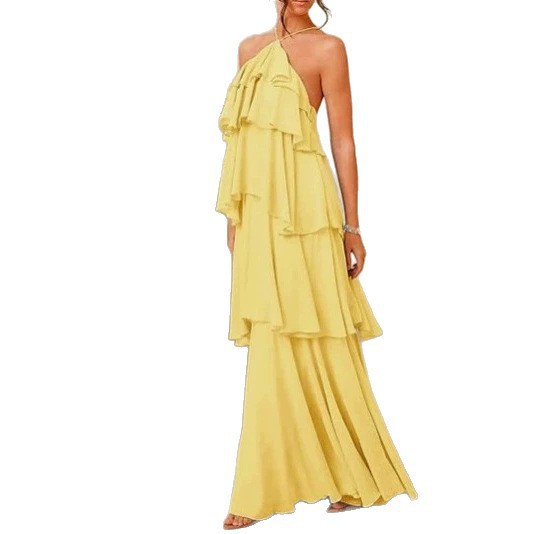 Women's Summer Tiered Cami Dress Sexy Open Back Solid Color Long Dress