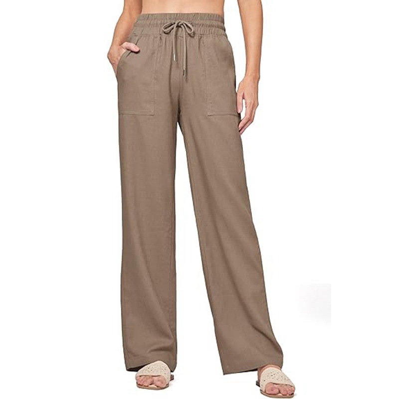 Women's Cotton Linen High Waist Straight Leg Wide Leg Pants