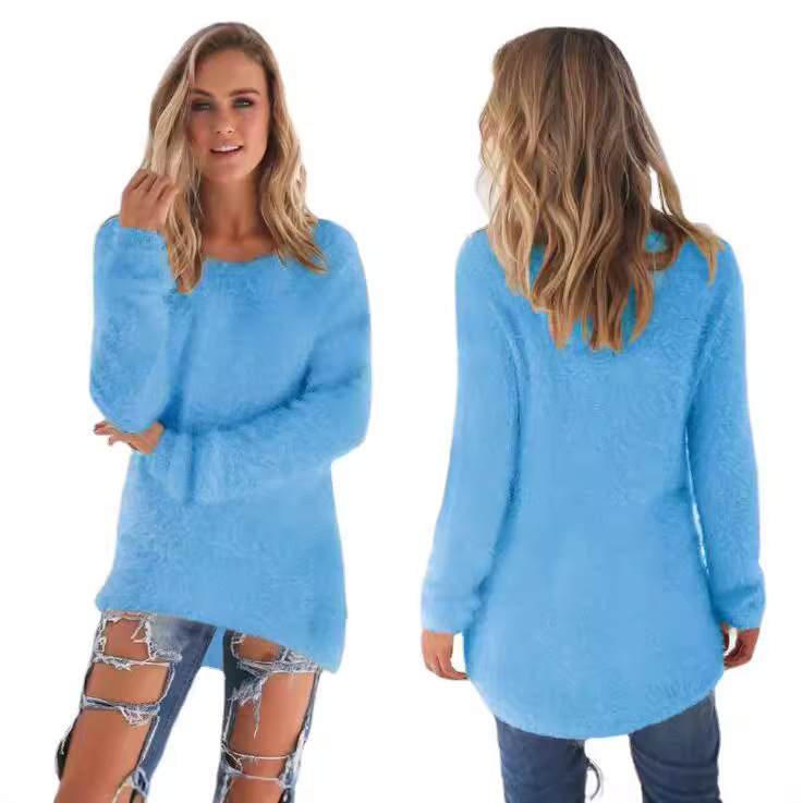 Women's Solid Color Long Sleeve Crewneck Sweater