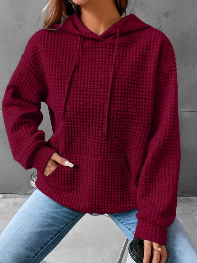 Women's Waffle Knit Crewneck Long-Sleeve Sweatshirt Solid Color