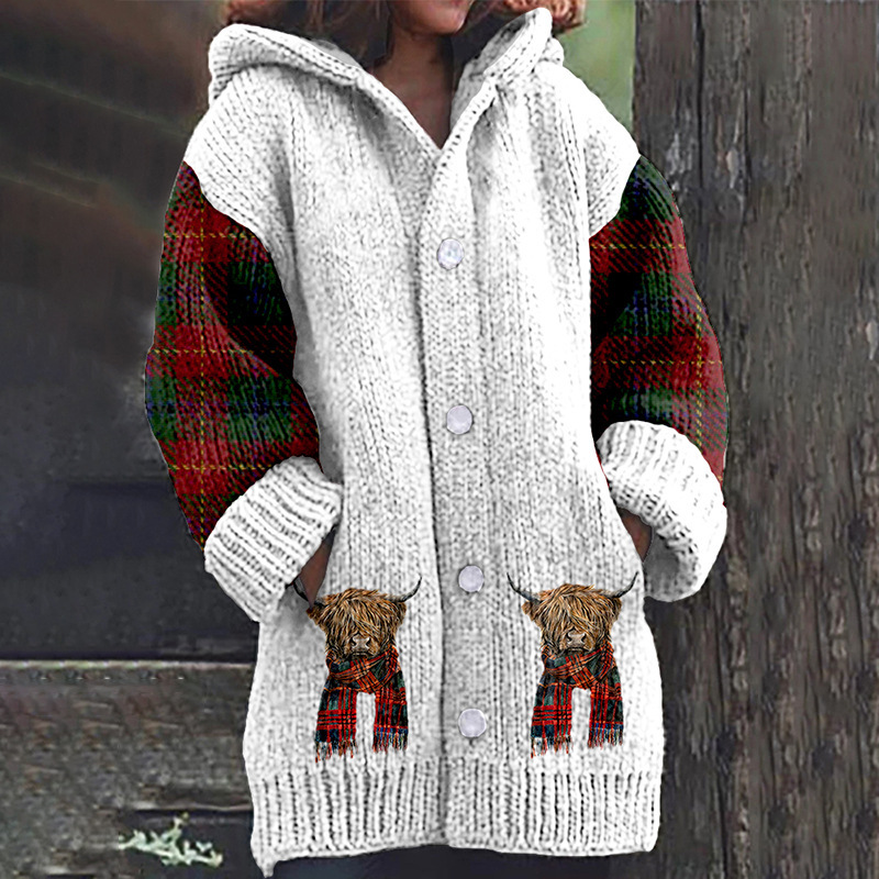Women's Vintage Animal Print Hooded Button Cardigan