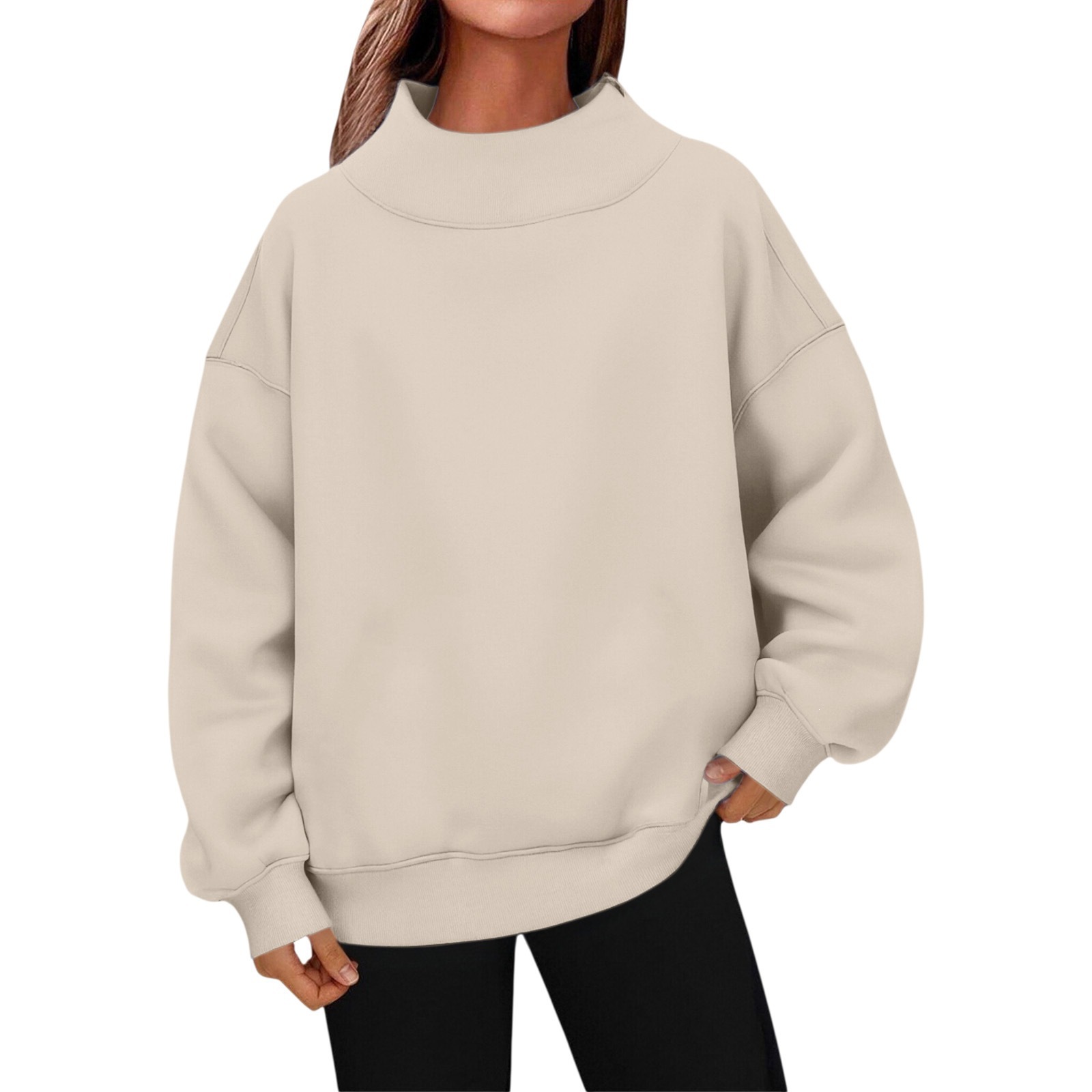 Women's Fleece-Lined Mock Neck Pullover Sweatshirt