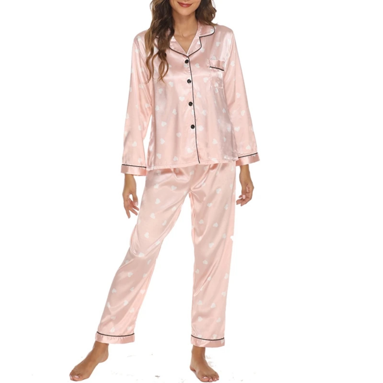 Women's Cuban Collar Polka Dot Leopard Moon Print Long Sleeve Loungewear Set