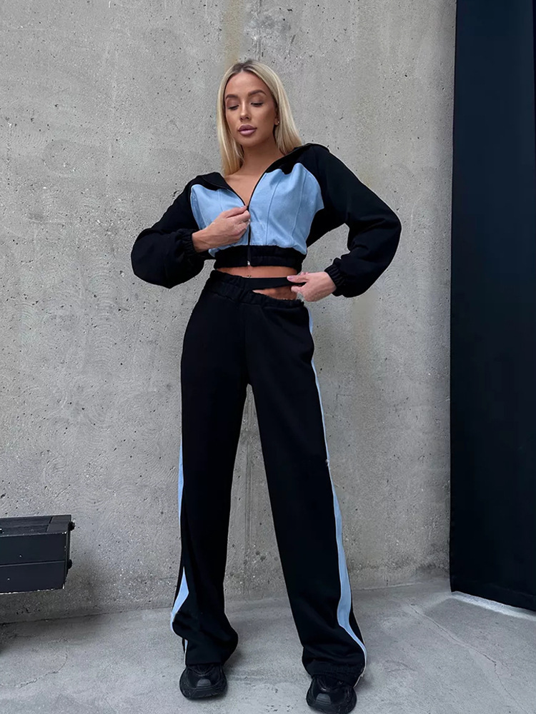 Women's Color-Block Zip Cardigan and Pants Two-Piece Set