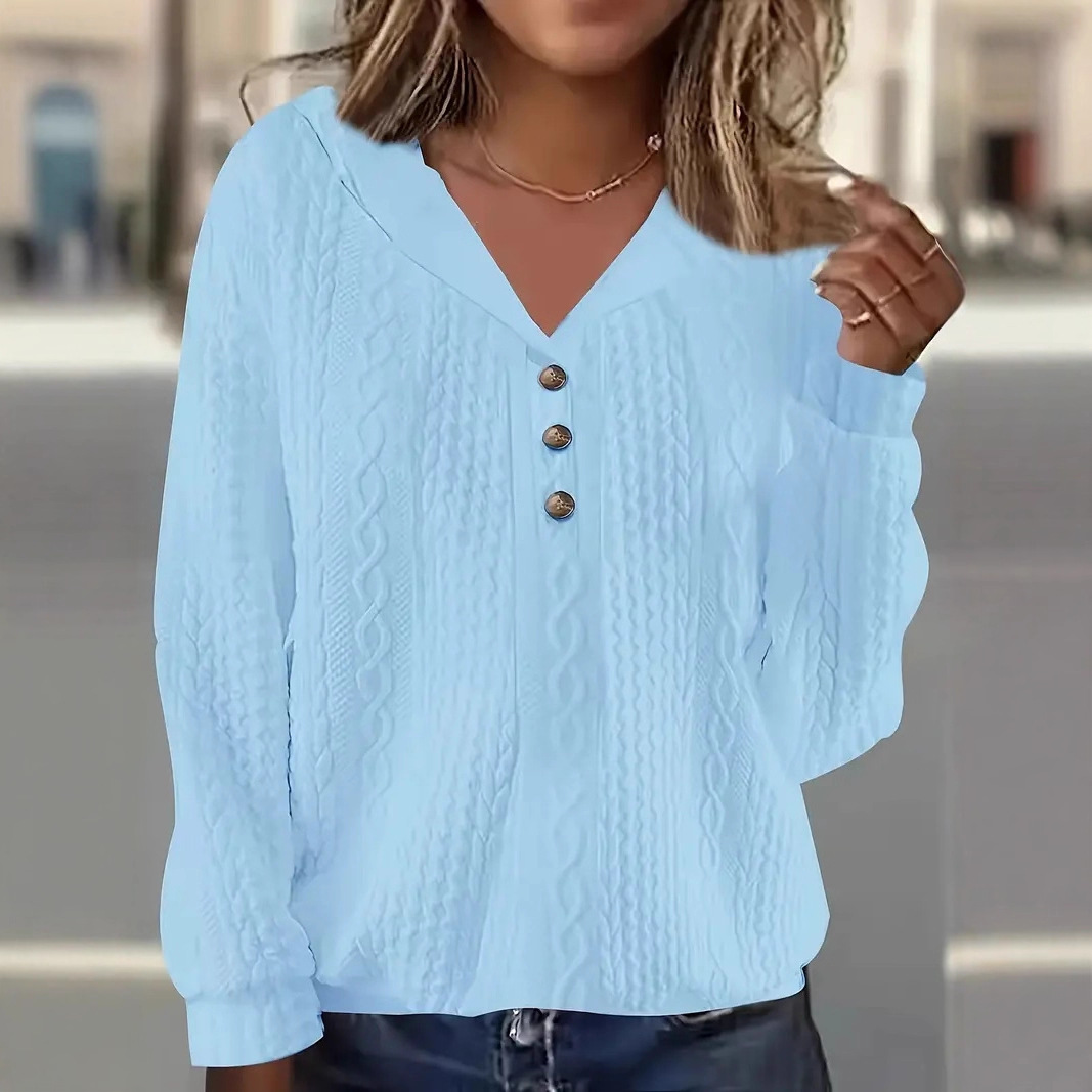 Women's Random Print Hooded Button Pullover Sweatshirt Long Sleeve