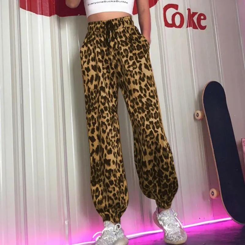 Women's Leopard Print Harem Jogger Pants High Waist Drawstring