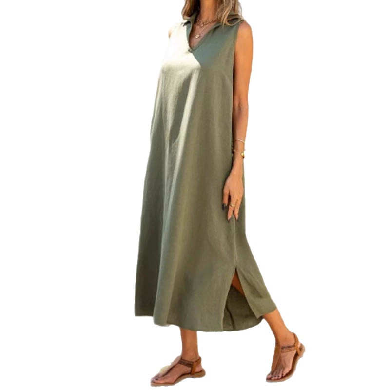 V-Neck Sleeveless Loose Casual Midi Dress