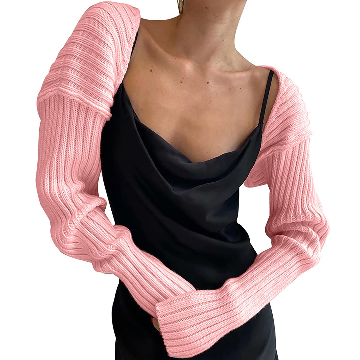 Sexy Solid Color Cropped Knit Cardigan Long Sleeve Sweater Jacket