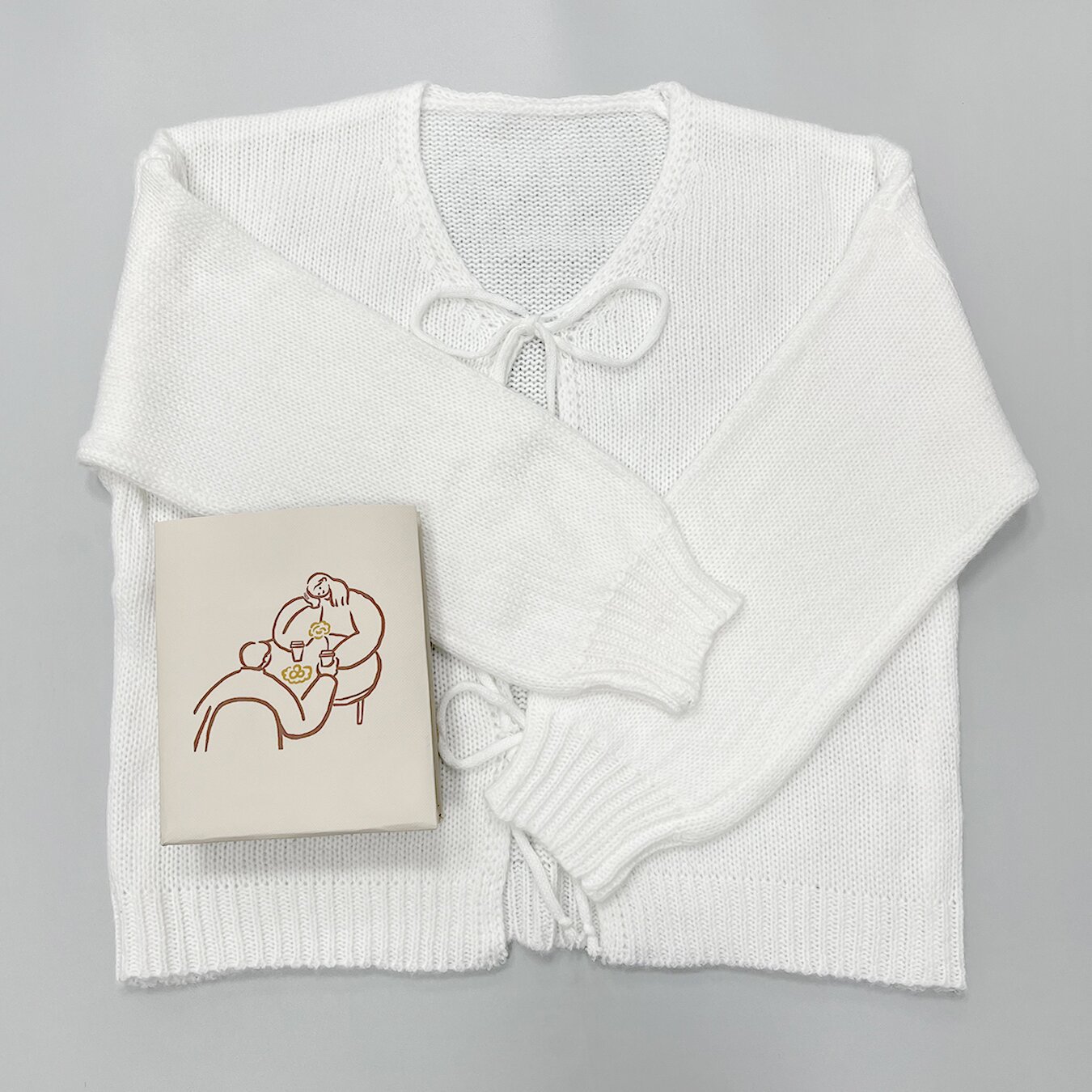 Crewneck Tie-Front Knit Cardigan Sweater