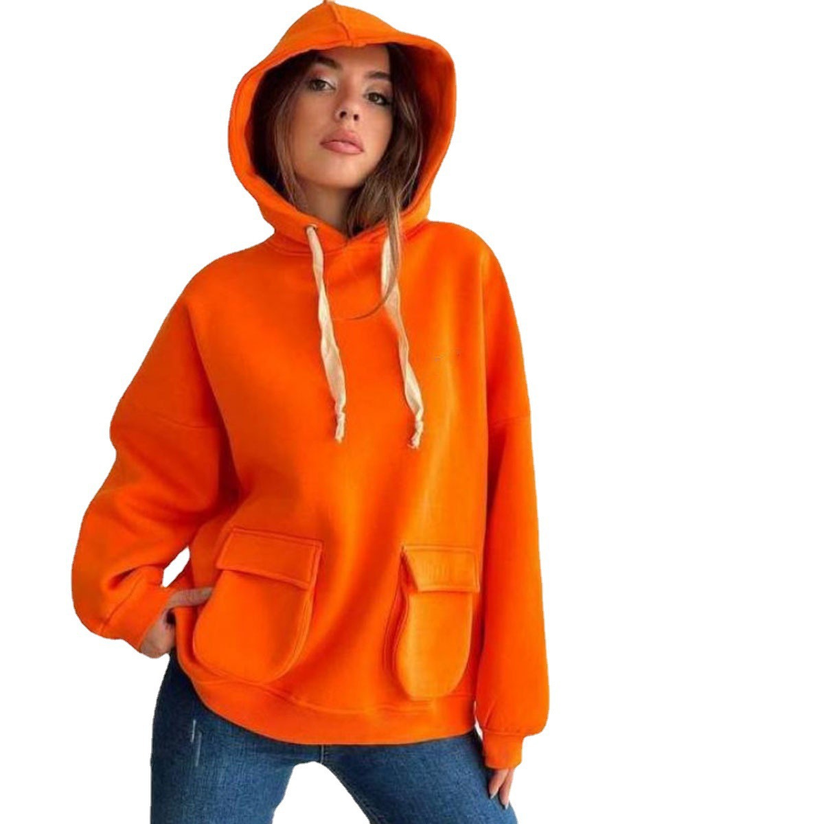 Women's Loose Fit Long Sleeve Hooded Sweatshirt with Pockets