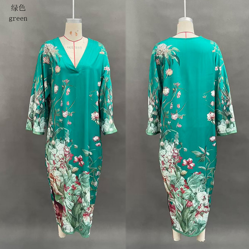 Bohemian Deep V-Neck Floral Print Long Dress