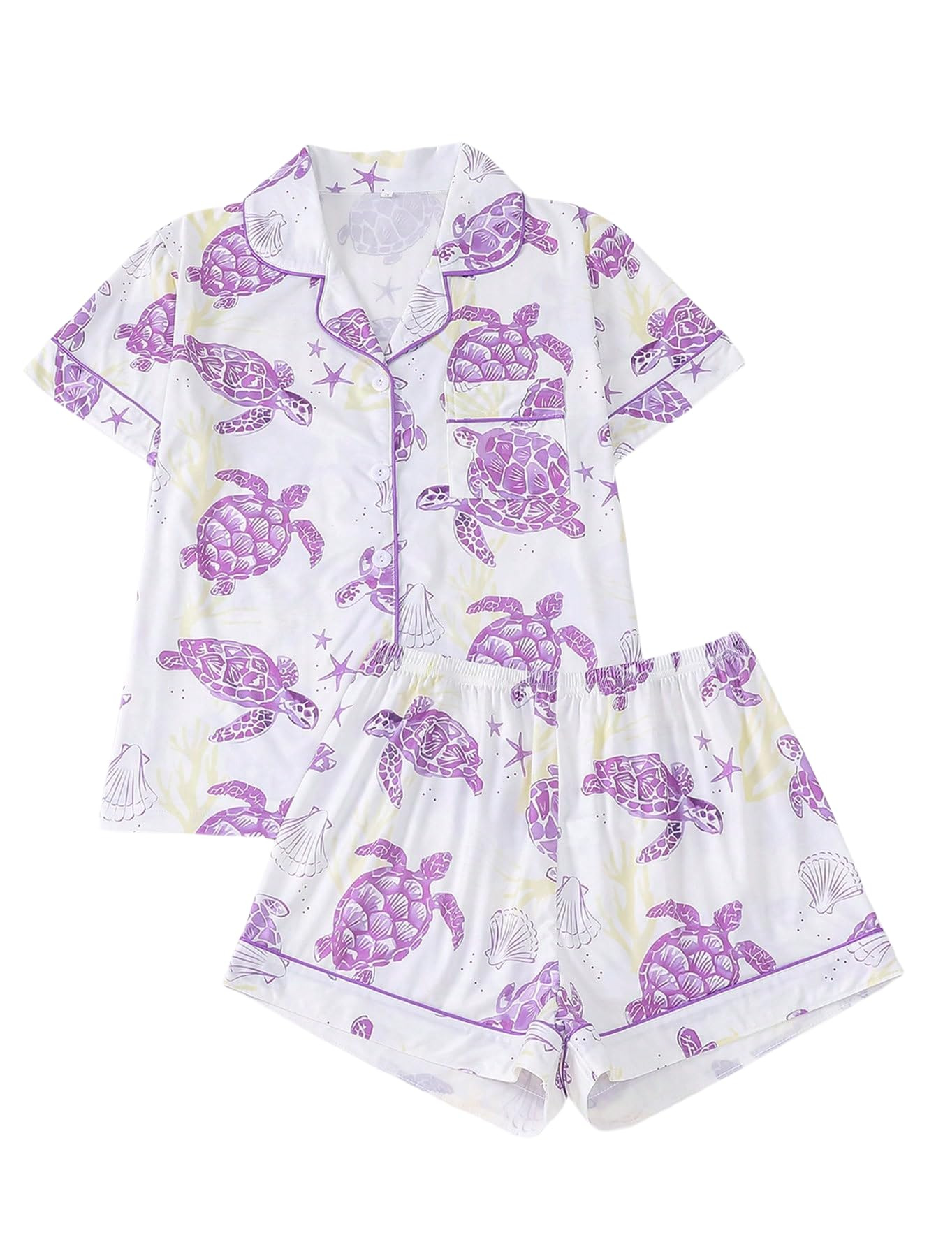 Women's Summer Hawaiian Print Short Sleeve Shirt Set