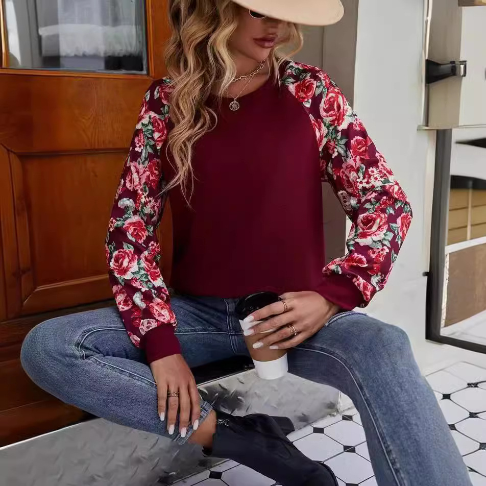 Printed Patchwork Casual Pullover Hoodie Women's Top