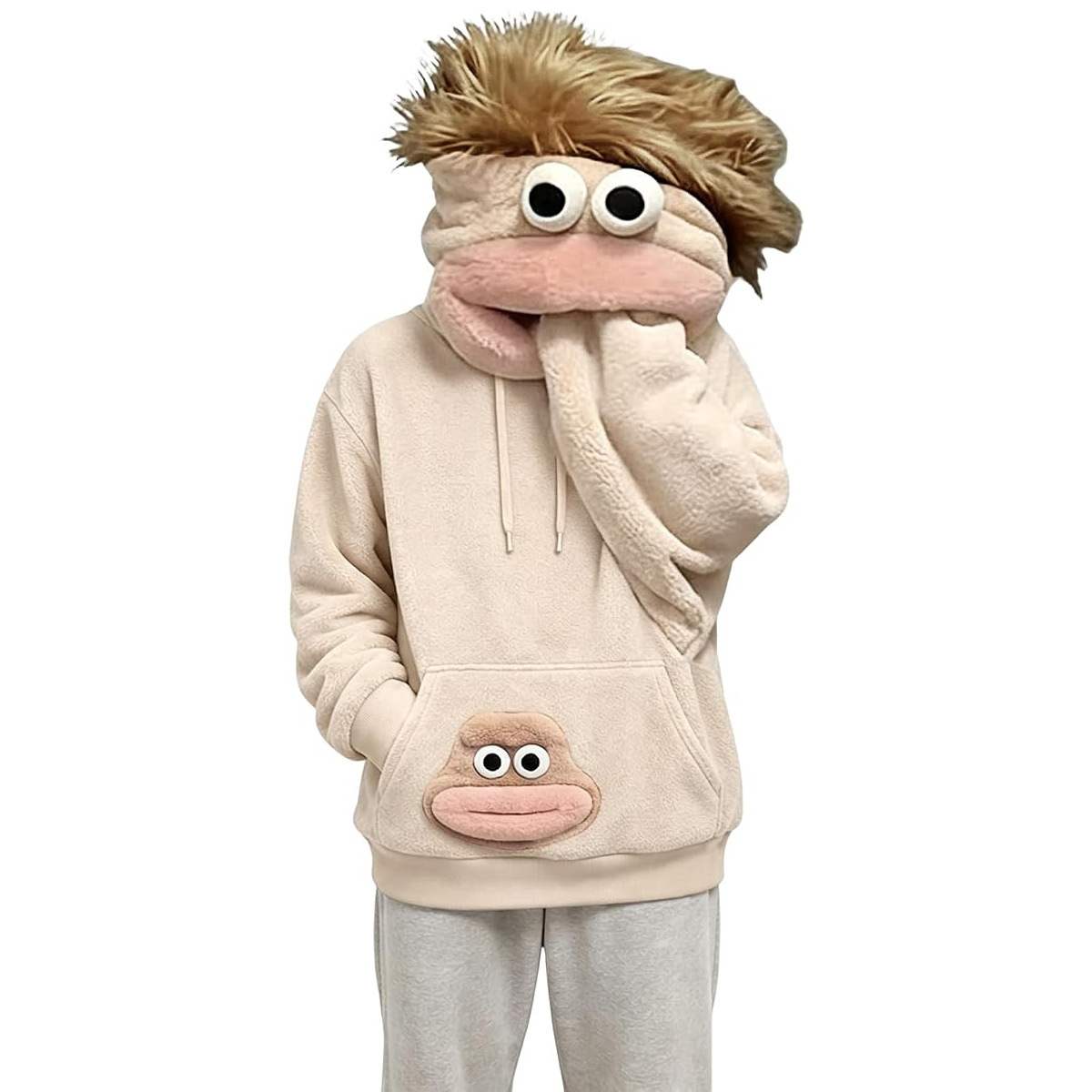 Big Mouth Monster Fuzzy Couple Hoodie Funny Ugly-Cute Pullover