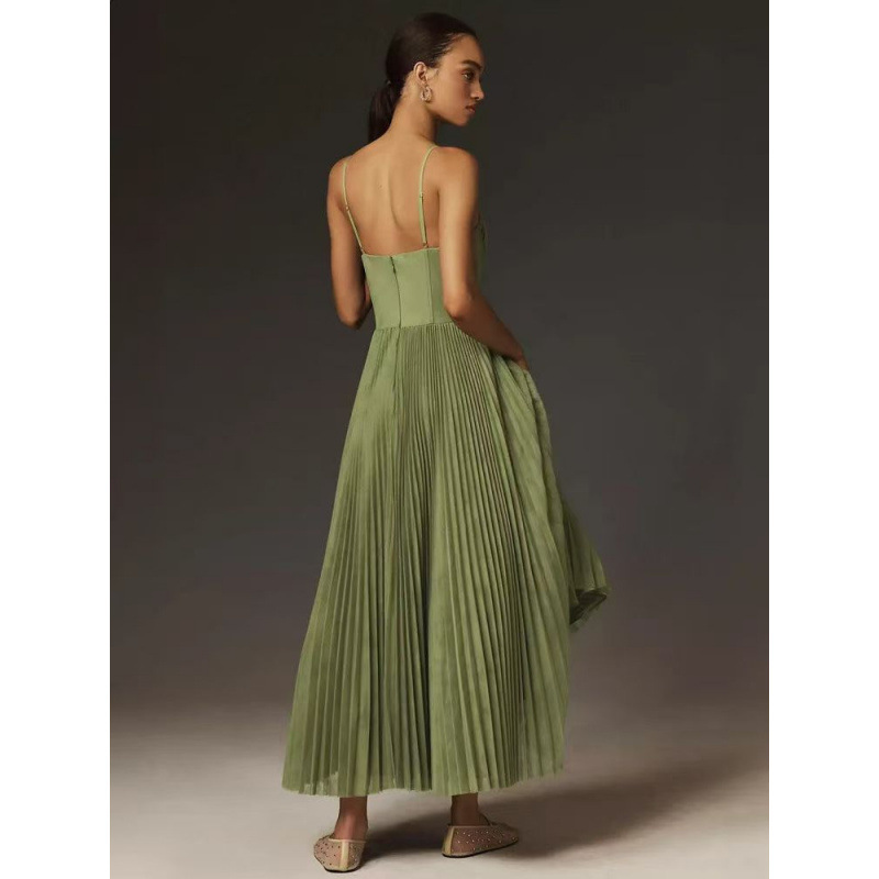 Sleeveless V-Neck Open-Back Ruched A-Line Evening Dress