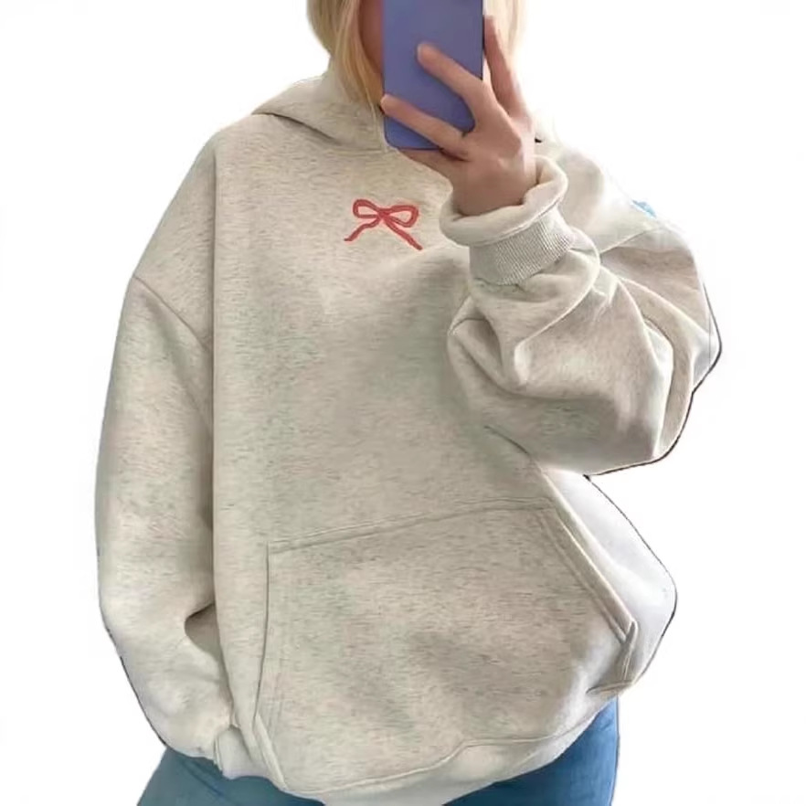 Women's Polka Dot Bow Print Casual Hoodie