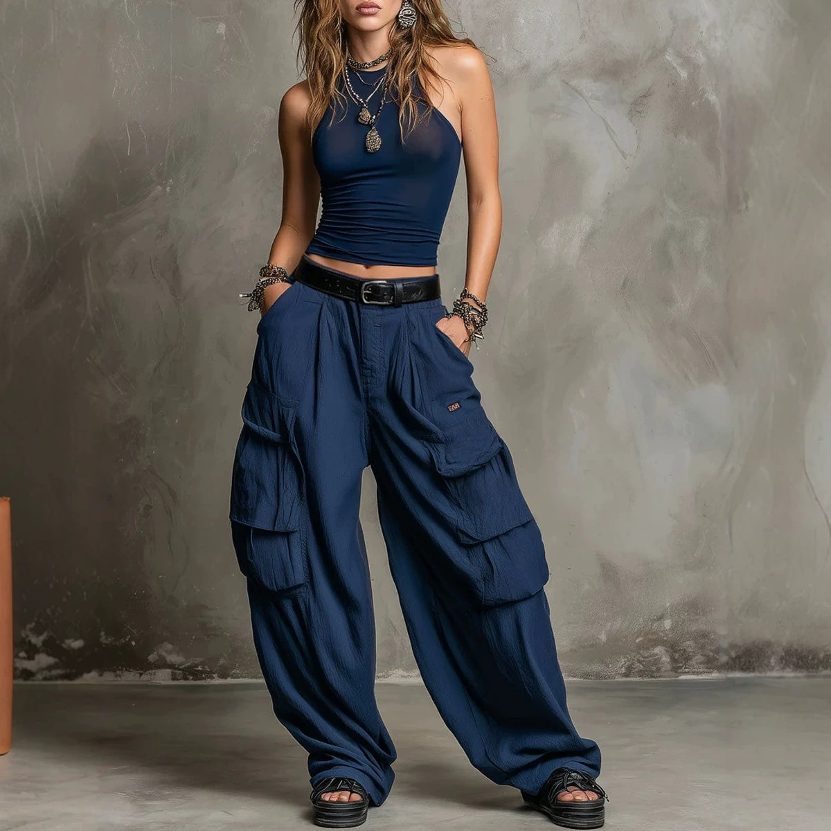 Women's Casual Cargo Pants & Sleeveless Vest Set with Pockets