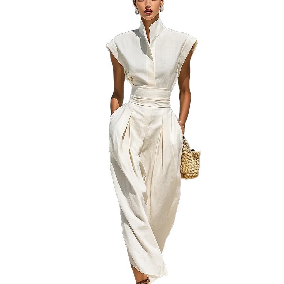 High-Waist Midi Skirt & High-Neck Loose Top Commuter Dress Set
