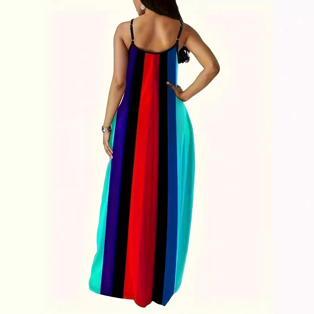 Striped Print Sleeveless Slip Maxi Dress