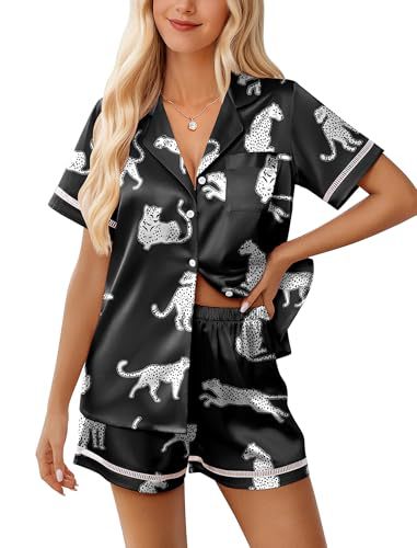 Women's Cuban Collar Short Sleeve Shirt Set Floral Solid Casual