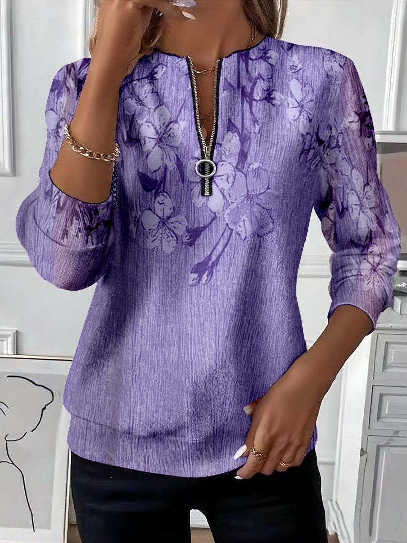Women's Boho Print Long Sleeve Zip-Up Sweatshirt Casual Top