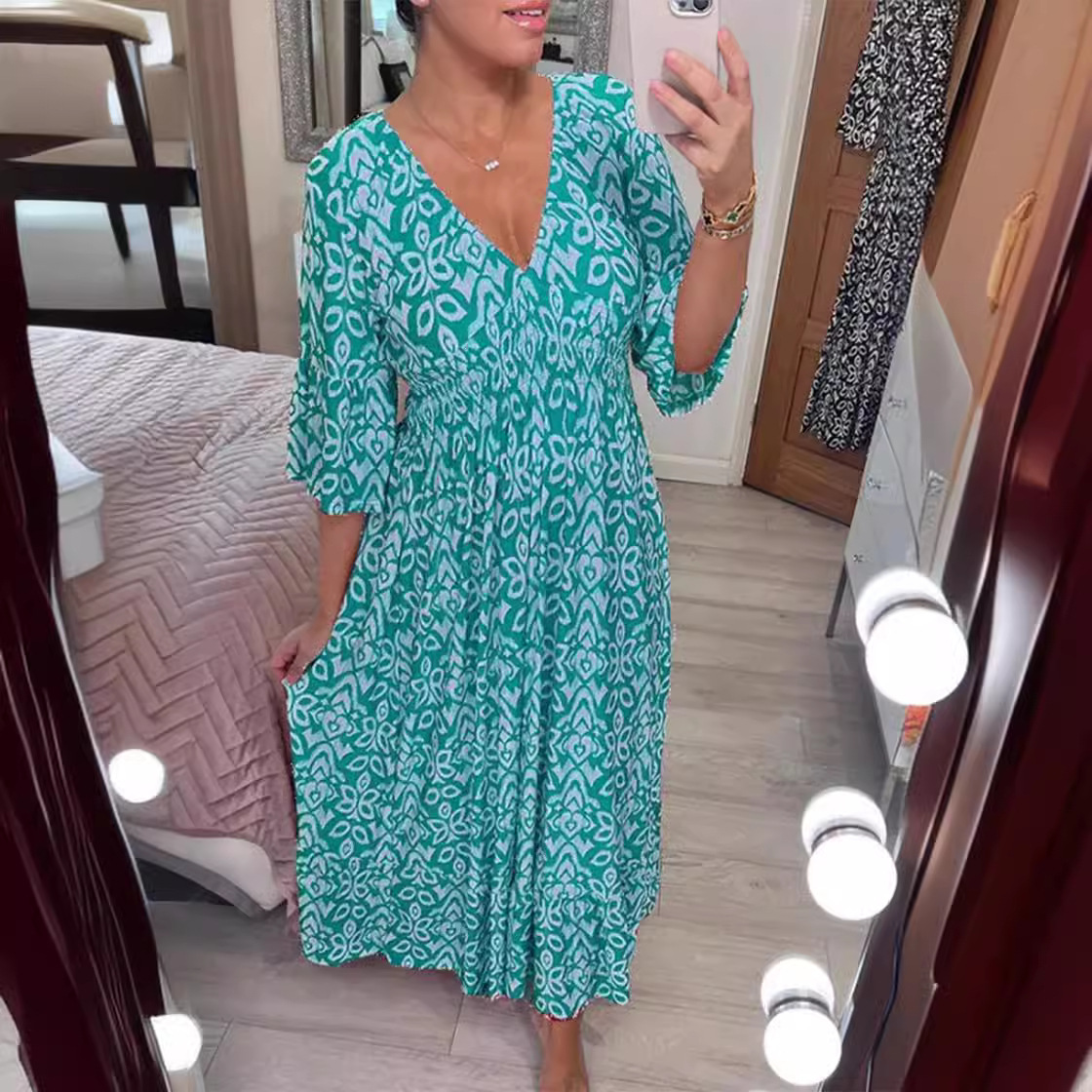 Women's Plus Size Floral V-Neck Long Beach Dress